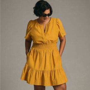 Anthropologie 2X Corduroy Yellow Goldenrod Somerset Mini Dress